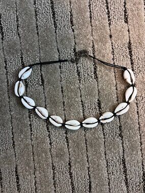 Vintage White Shell Choker on Black Cord
